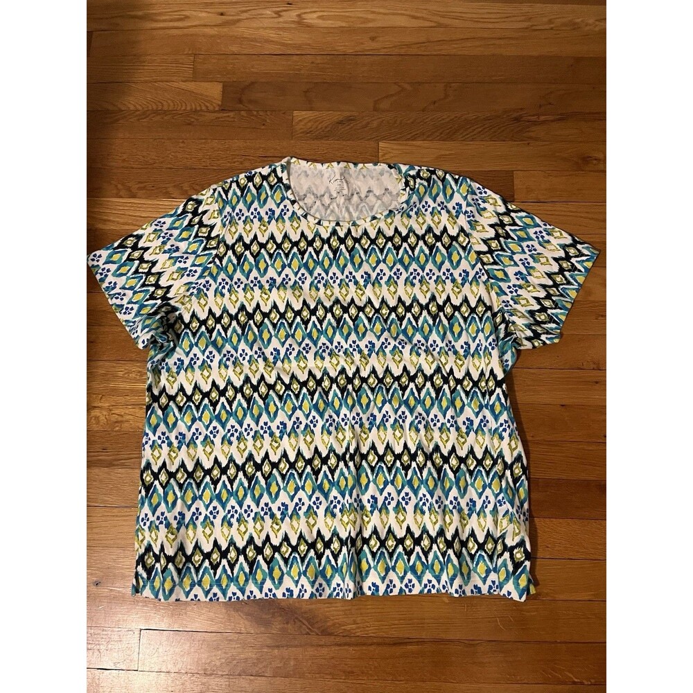 Kim Rogers Women’s Plus Knit Cotton shirt Multicolor Geometric Print 3X